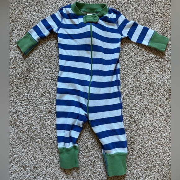 Hannah Andersson Newborn Baby Blue & Green Striped Footless Sleeper Sz 0-6 PJs - Picture 1 of 4